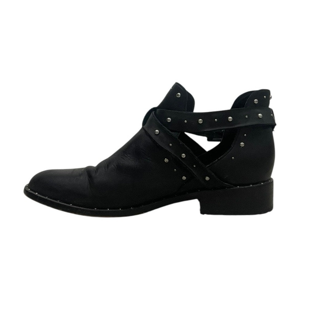 Halogen Black Genuine Leather Studded Strappy Ankle Boots