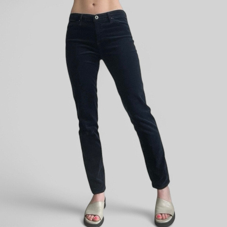Ag Adriano Goldschmied The Prima Mid-Rise Cigarette Navy Blue Corduroy Pants