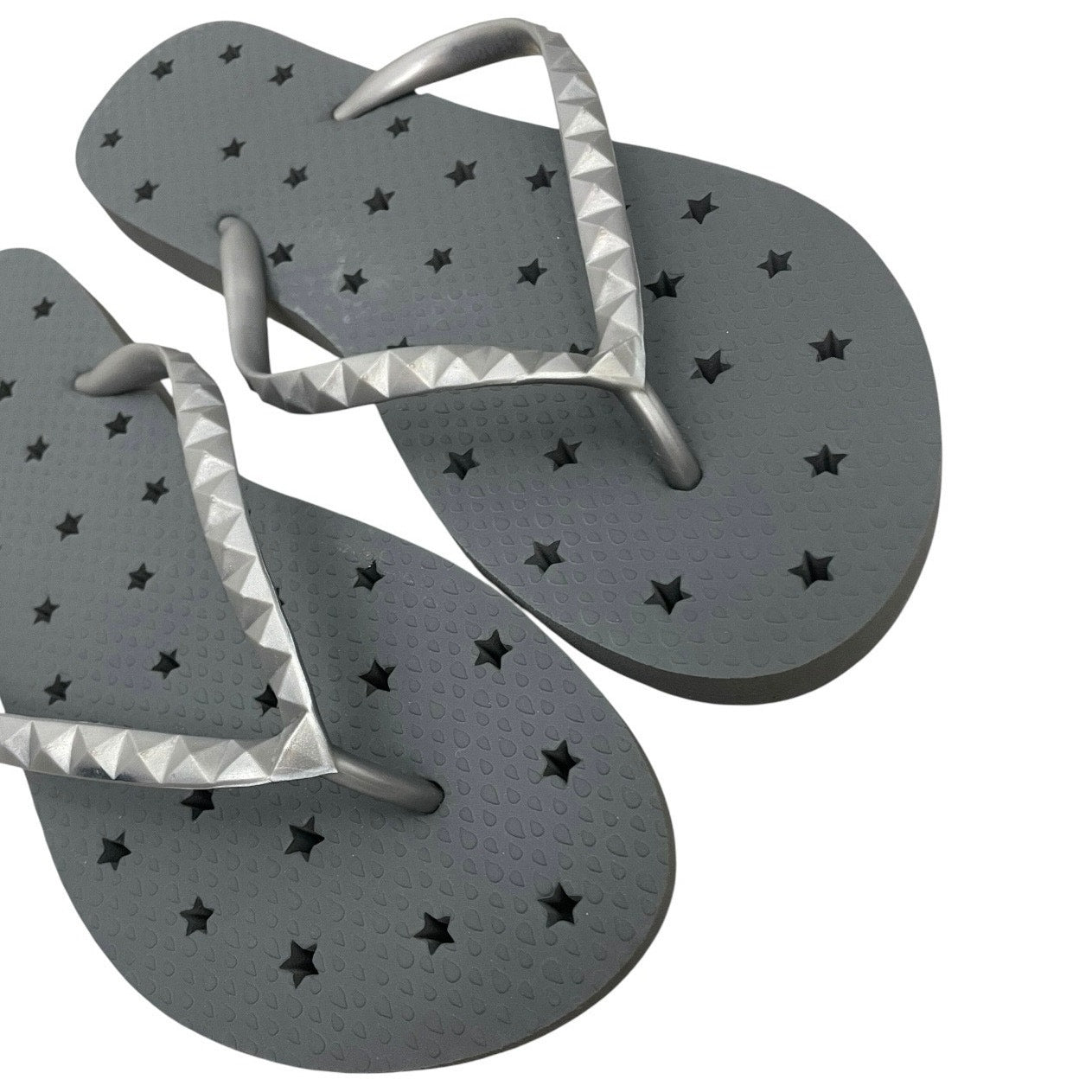 Grey & Silver Star Cutout Flip Flop Sandals