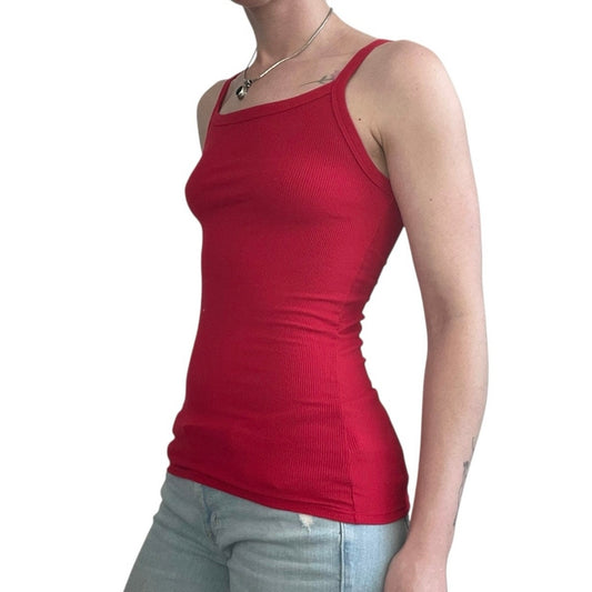 No Boundaries Red Ribbed Tank Top