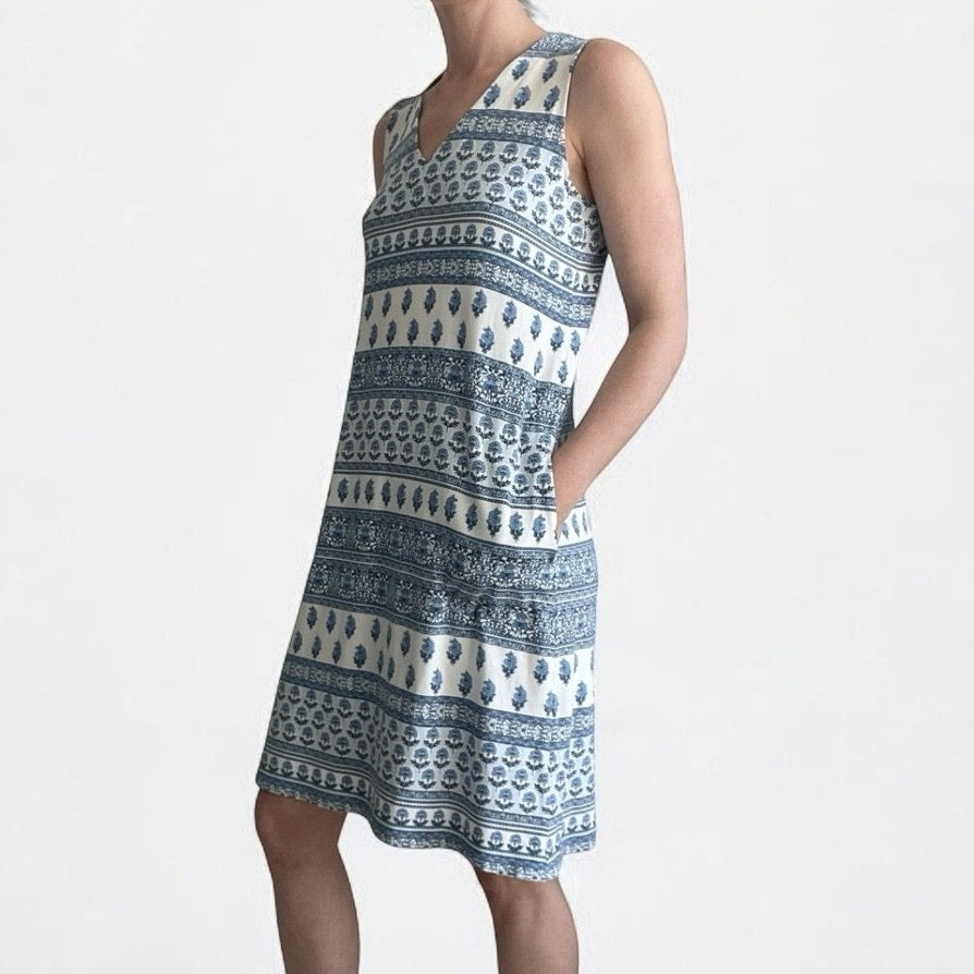 J. Jill Wearever Blue & White Boho Dress with Pockets