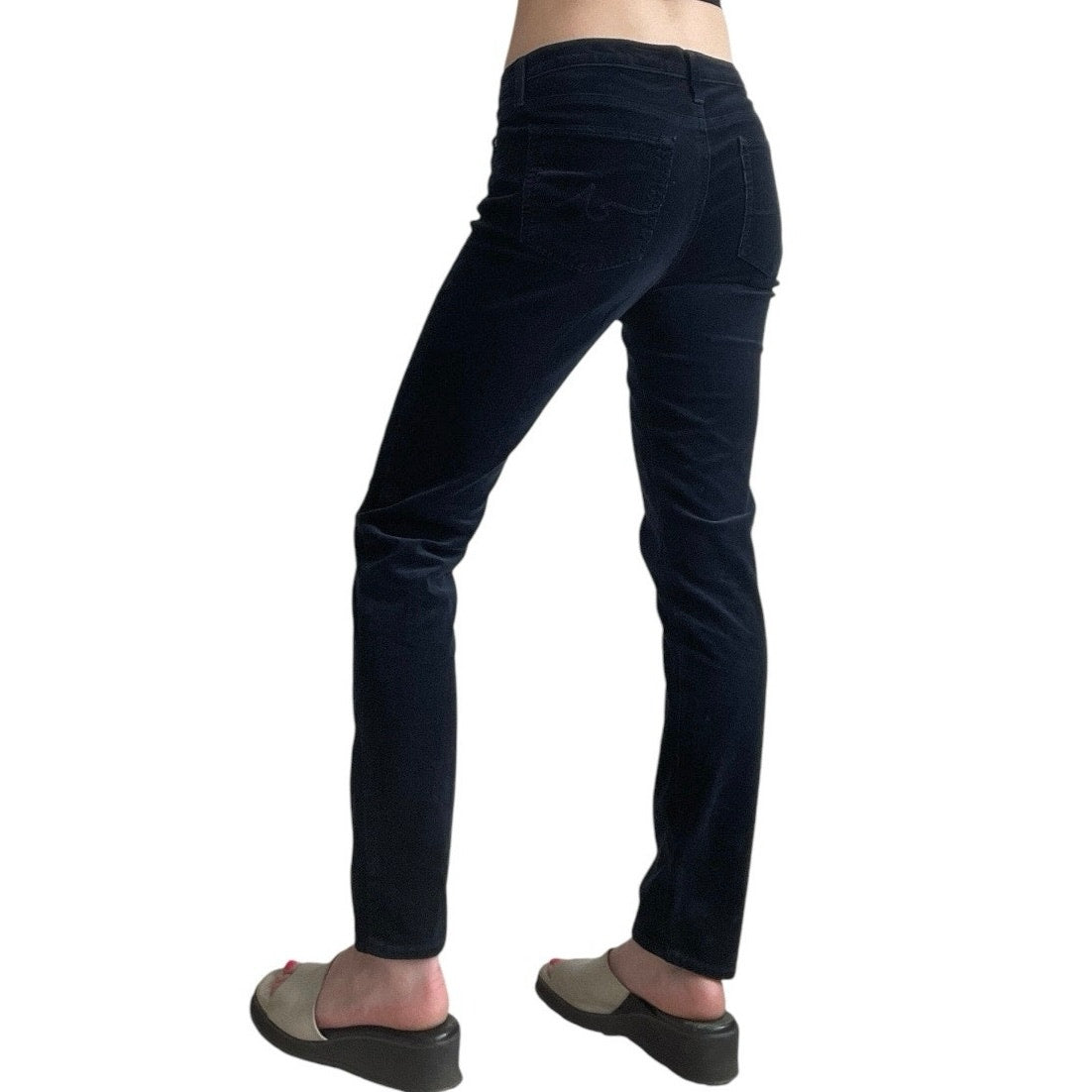 Ag Adriano Goldschmied The Prima Mid-Rise Cigarette Navy Blue Corduroy Pants