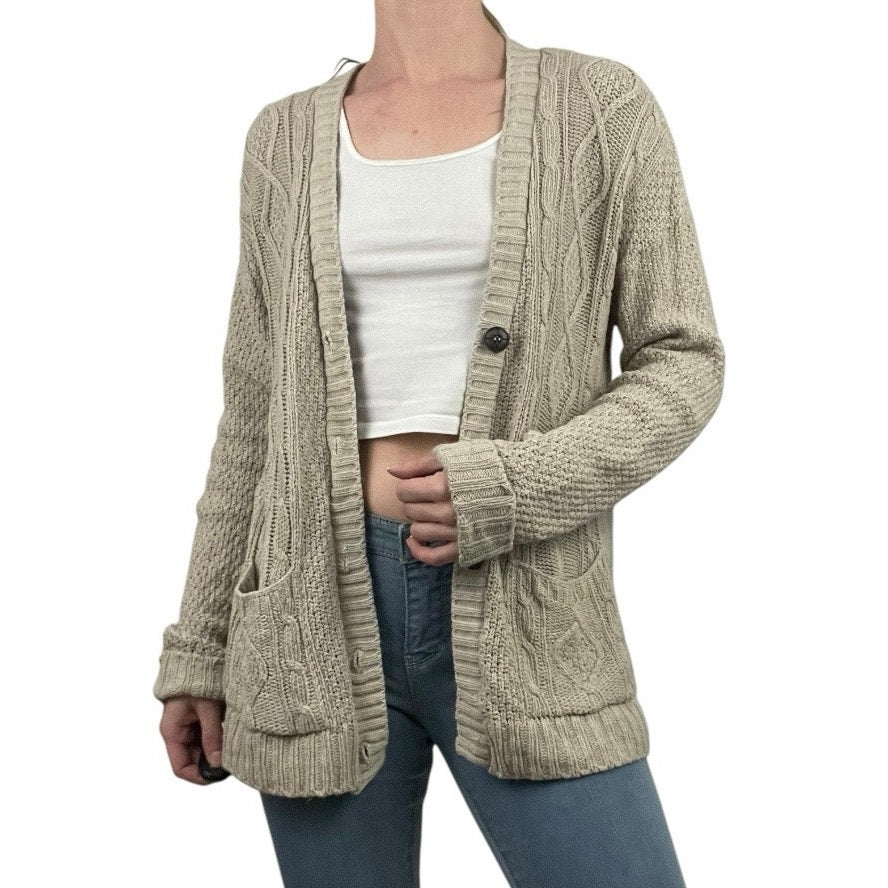 Nasty Gal Tan Knit Long Button Down Cardigan Sweater