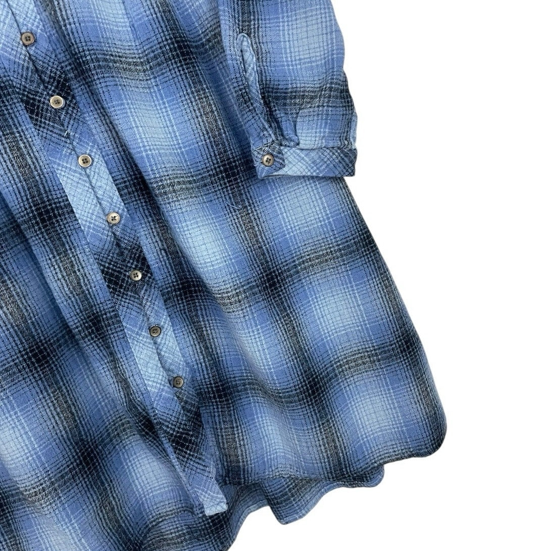J. Jill Blue Plaid Long Sleeve Button Down Mini Dress
