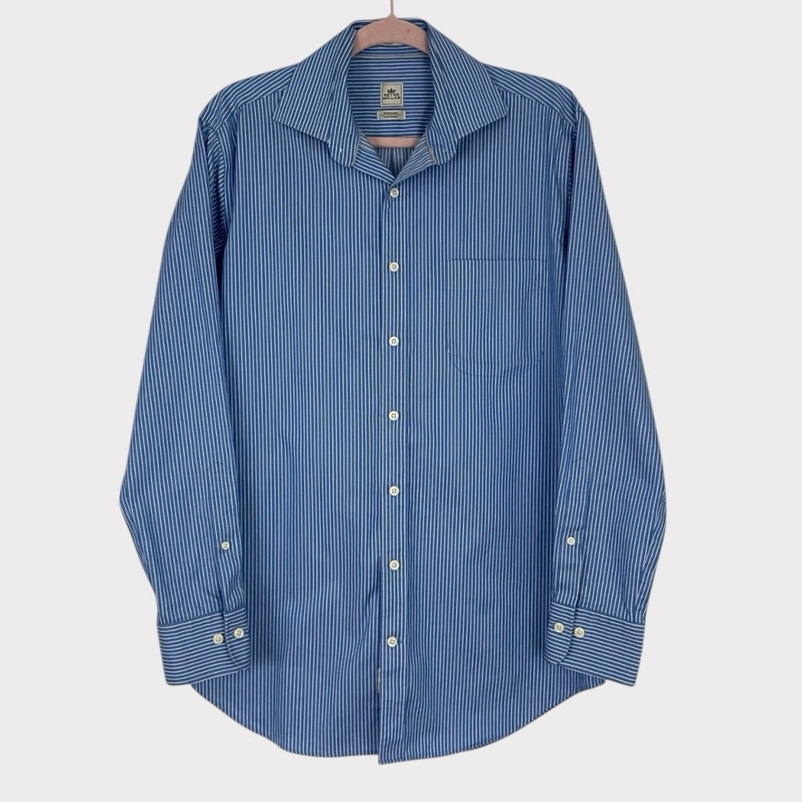 Peter Millar Mens Nanoluxe EasyCare Blue & White Striped Button Down Shirt