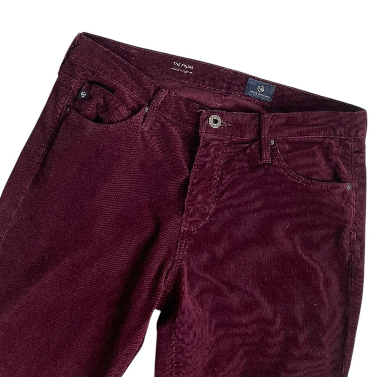 Ag Adriano Goldshmied The Prima Mid-Rise Cigarette Maroon Corduroy Pants