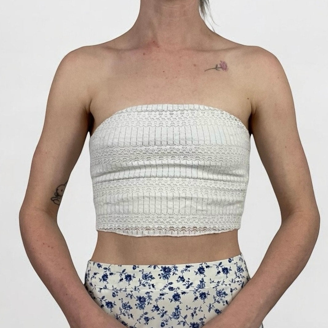 Glassons White Lace Strapless Cropped Bandeau Top