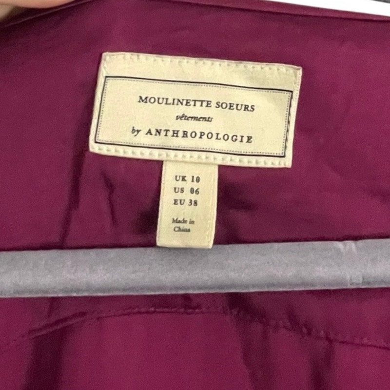 Moulinette Soeurs by Anthropologie Silky Maroon Wrap Long Sleeve V-Neck Blouse