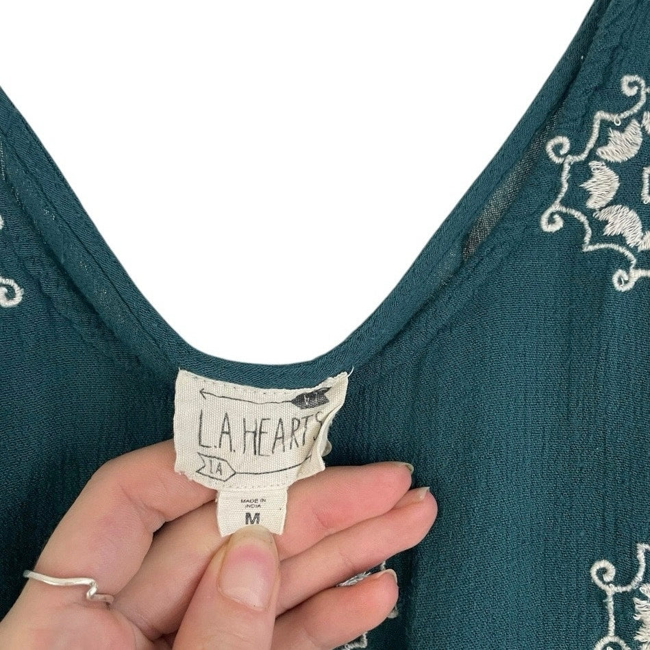 L.A. Hearts Teal Boho Embroidered Tank Top