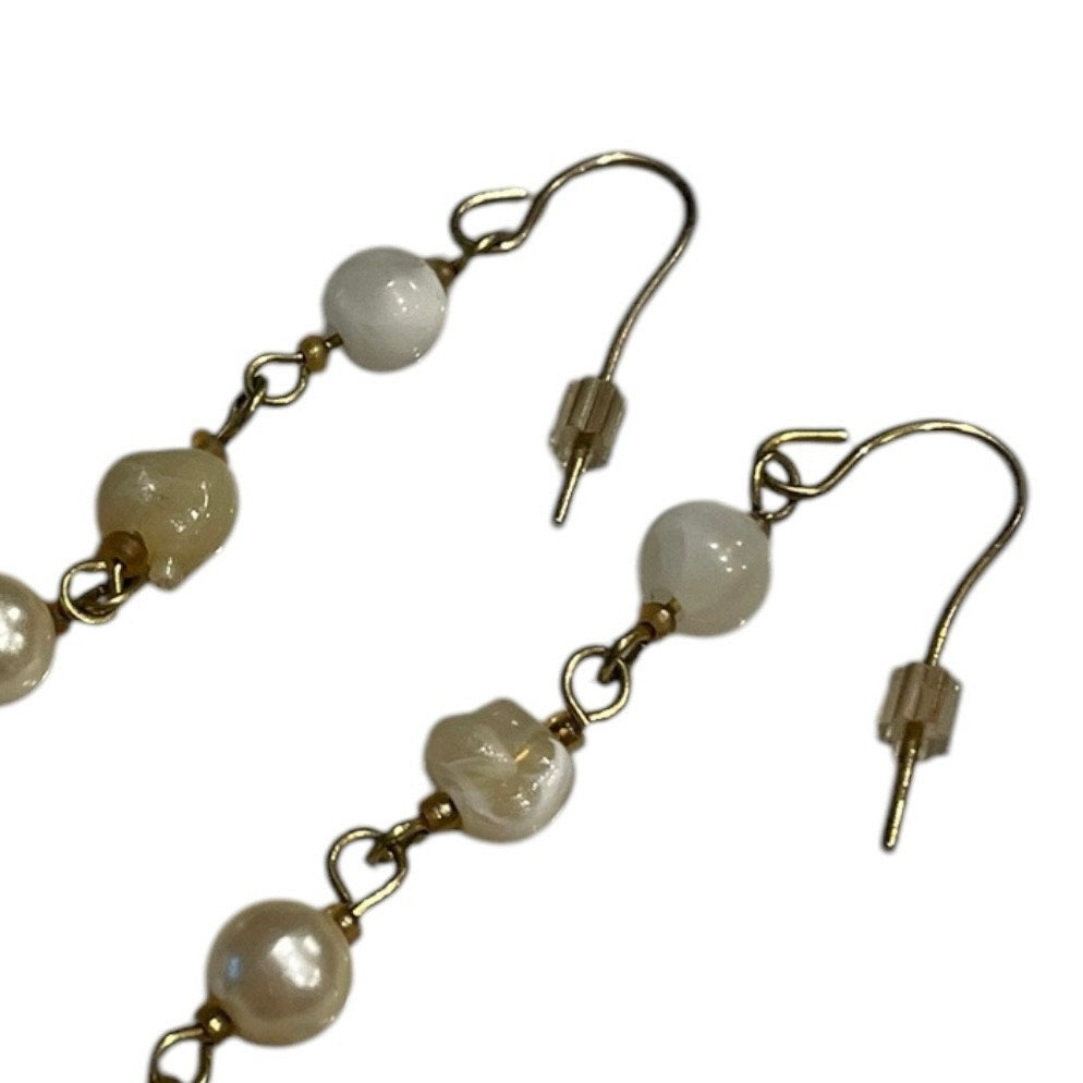 Vintage Gold Chain Pearl Stone & Beaded Earrings