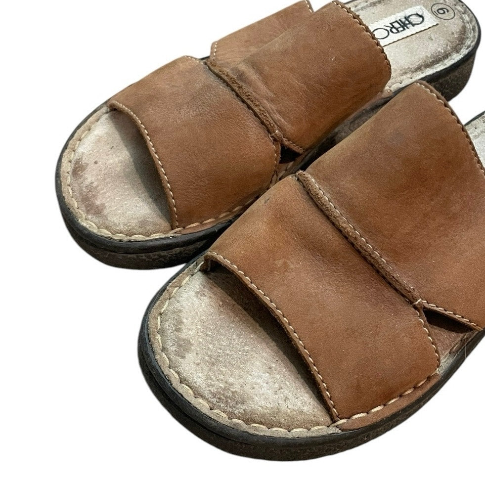 Cherokee Brown Genuine Leather Open Toe Platform Sandals