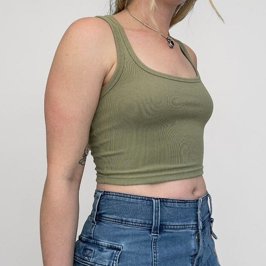 The Workshop Green Ribbed Cropped Tank Top