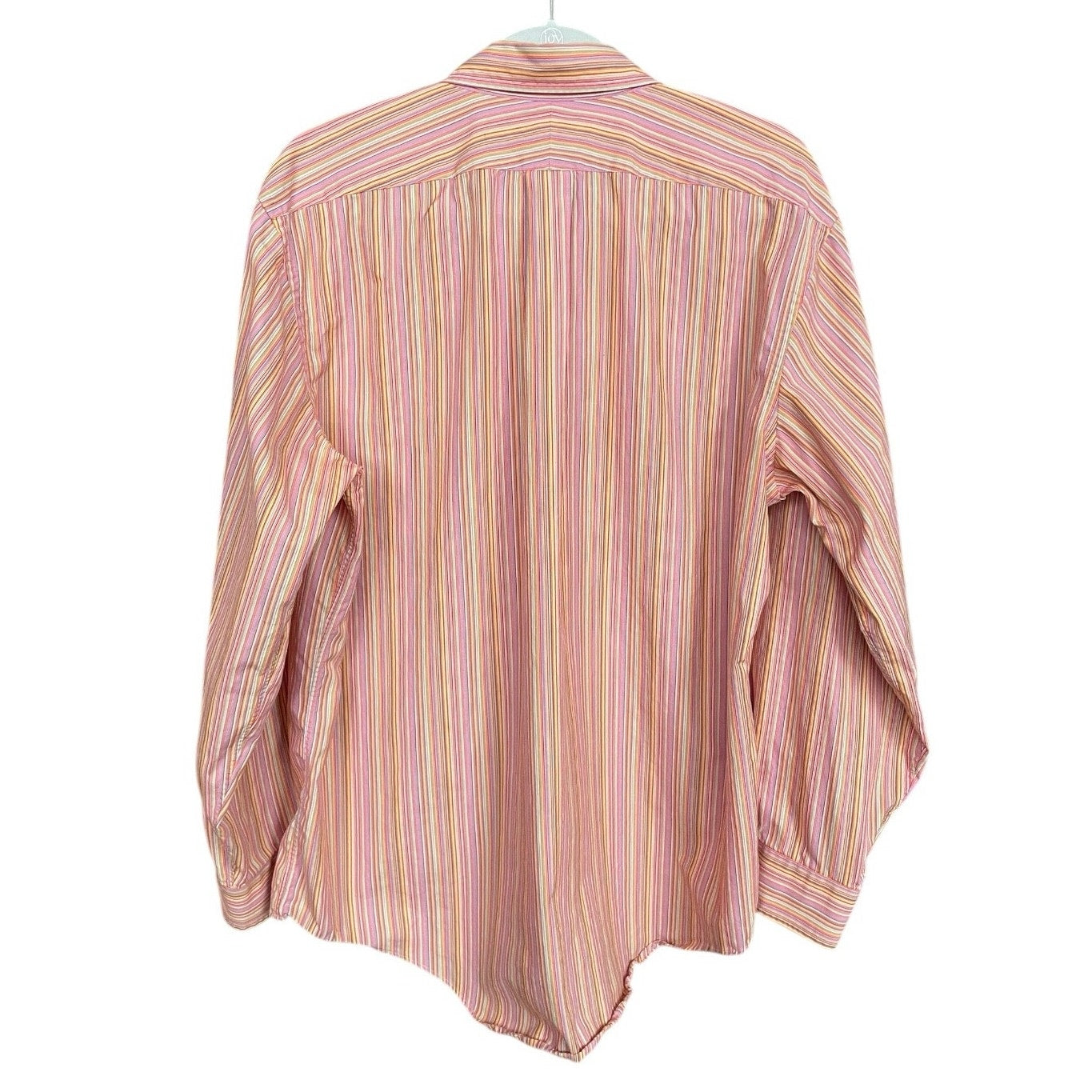 Lands' End Mens Pink Striped Super Fine 2-Ply Yarn Button Down Shirt