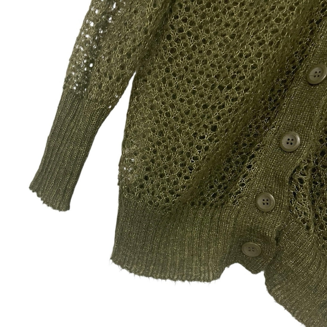 Kensie Olive Green & Gold Metallic Knit Button Down Cardigan Sweater