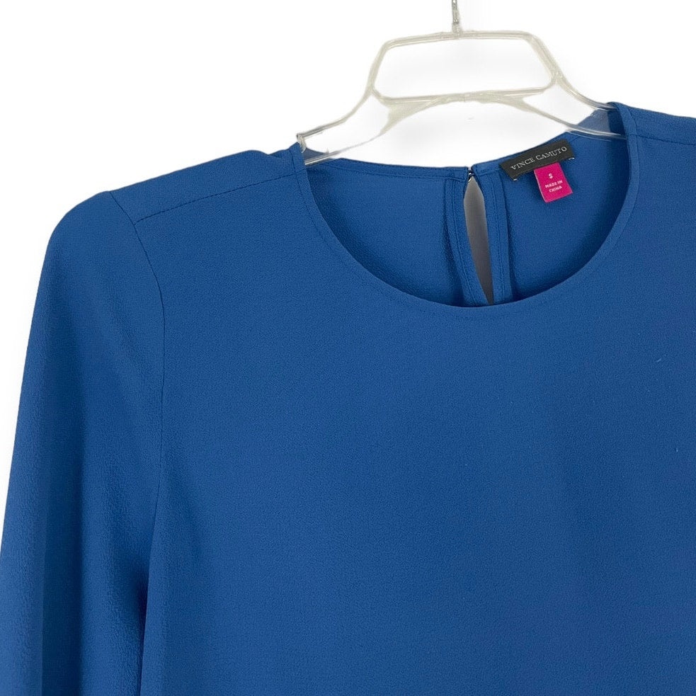 Vince Camuto Vibrant Blue Long Bell Sleeve Cinched Side Lace Up Blouse