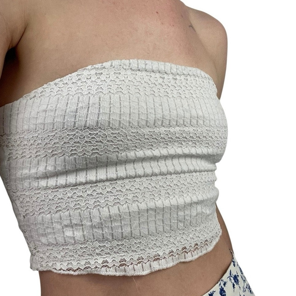 Glassons White Lace Strapless Cropped Bandeau Top