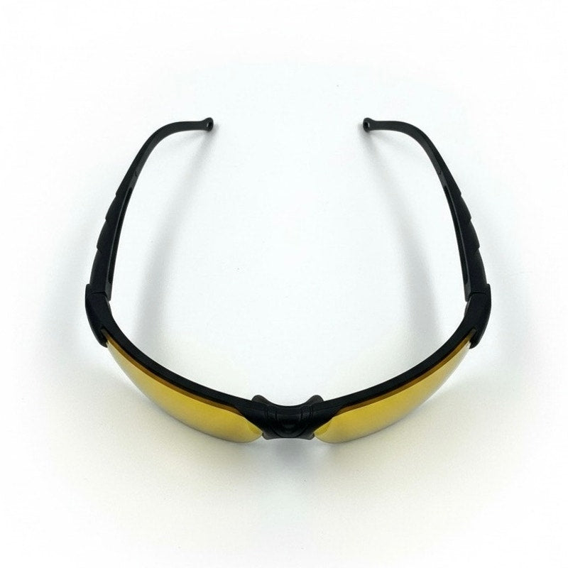 Sporty Shield Wraparound Black Frame Yellow Tinted Sunglasses