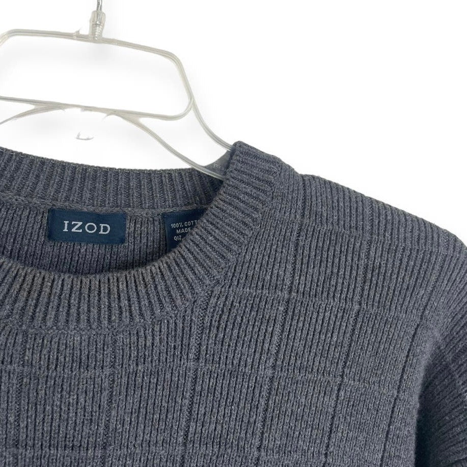 Izod Mens Grey Cotton Knit Crewneck Sweater