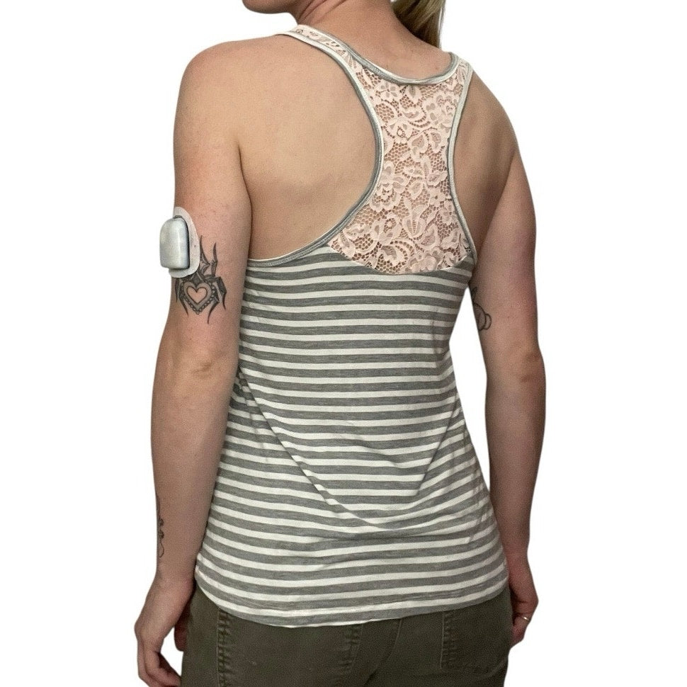 NWT Honeydew Intimates Heather Grey & White Striped Lace Back Tank Top