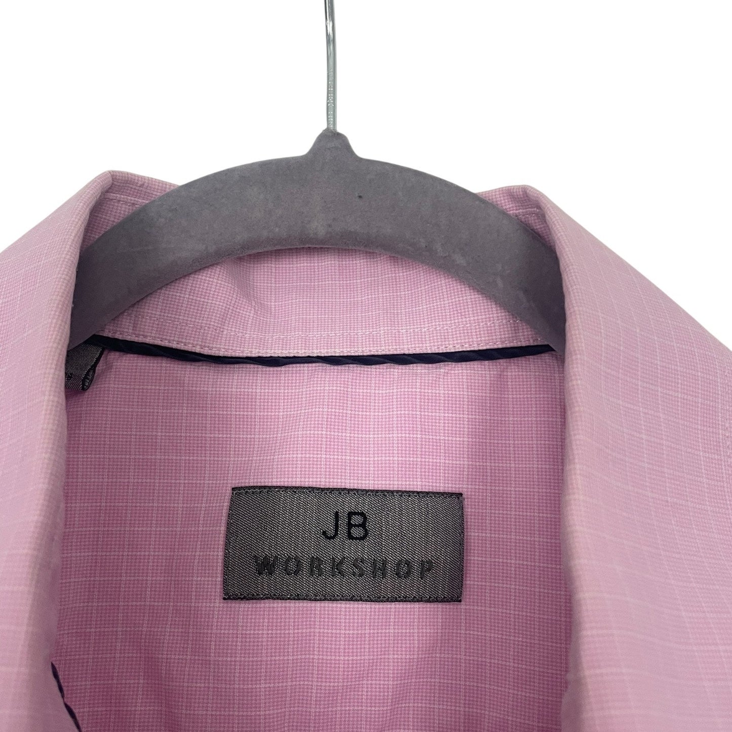 JB Workshop Mens Pink Grid Check Long Sleeve Button Down Shirt