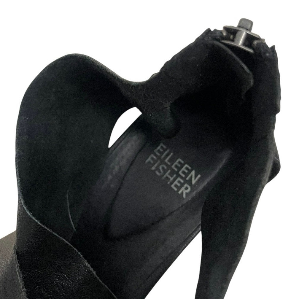 Eileen Fisher Black Faux Leather Strappy Open Toe Platform Sandals