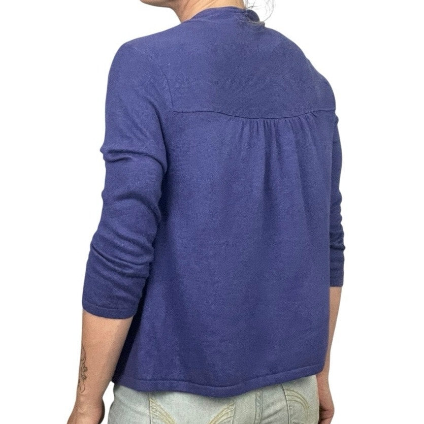 Chico's Soft Blue Cropped Sleeve Cardigan Sweater