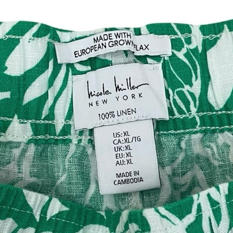 NWT Nicole Miller Green Tropical Print Linen Pants