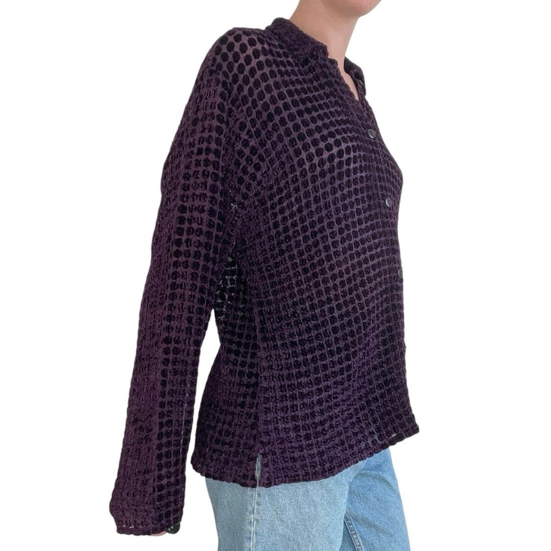 Coldwater Creek Vintage Purple Sheer Polka Dot Button Down Cardigan