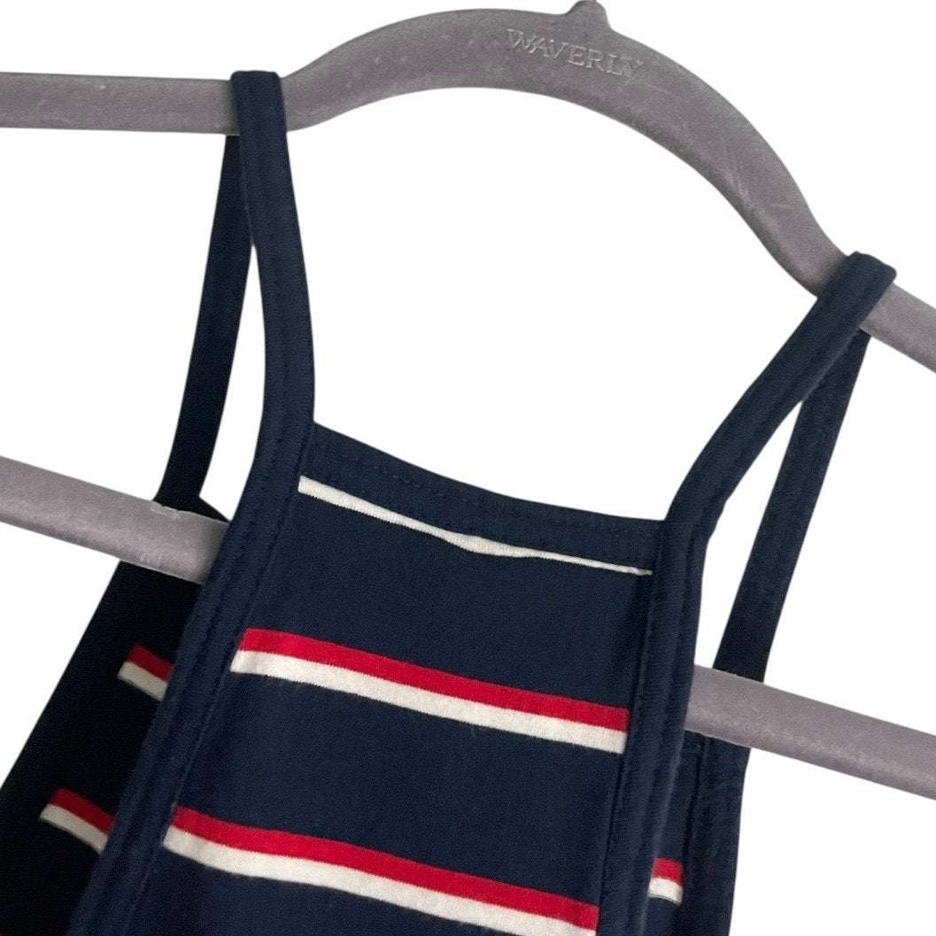 Divided Navy Blue & Red Striped Cropped Tank Top