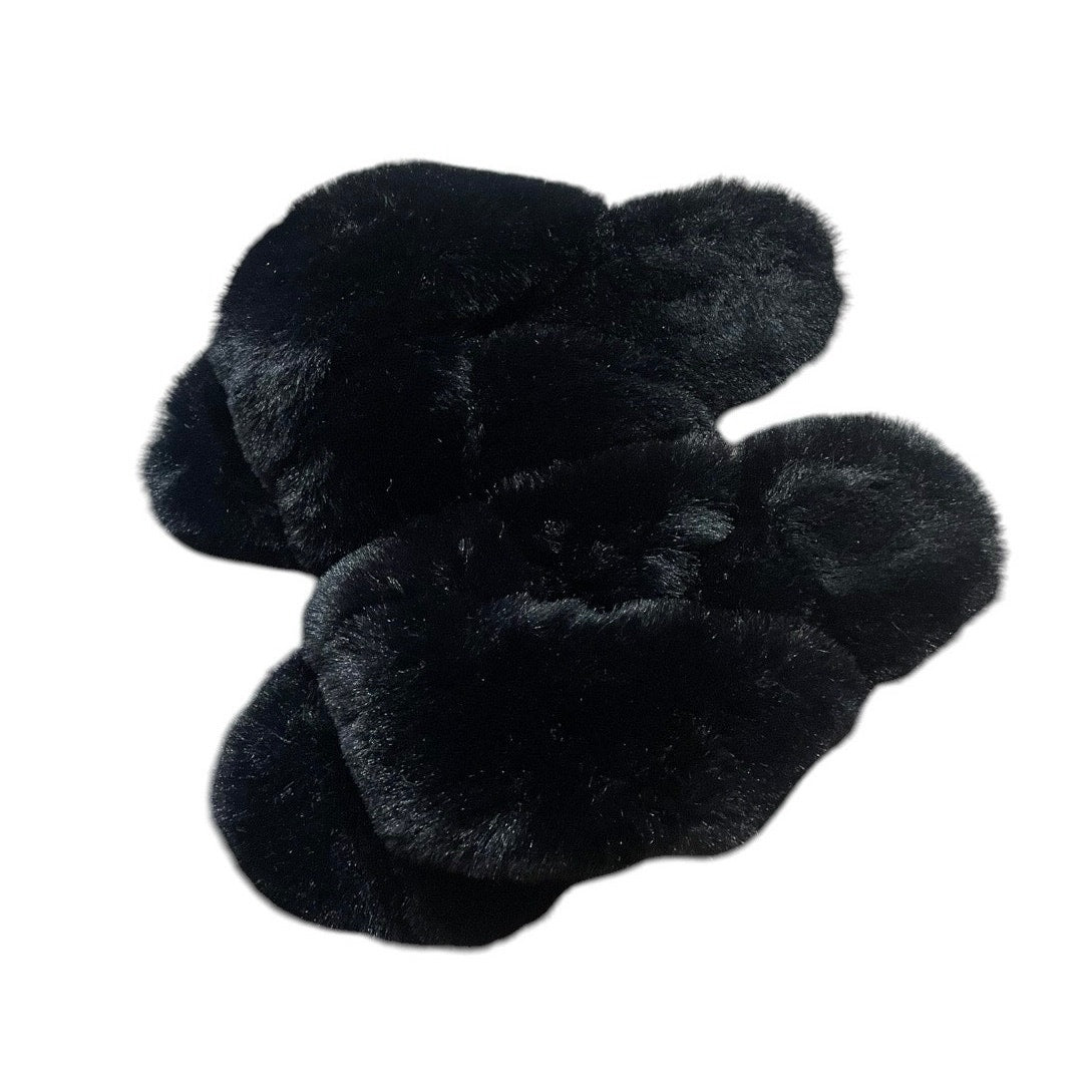 Jenni Intimates Black Faux Fur Soft Fluffy Open Toe Slippers