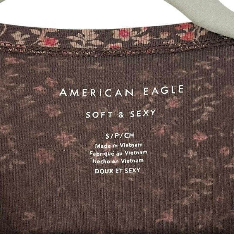American Eagle Soft & Sexy Brown & Pink Floral Tank Top