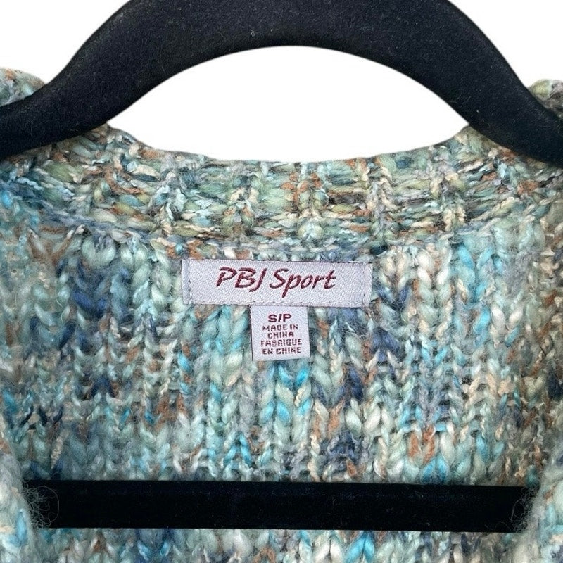 PBJ Sport Blue Knit Wool Button Down Cardigan Sweater