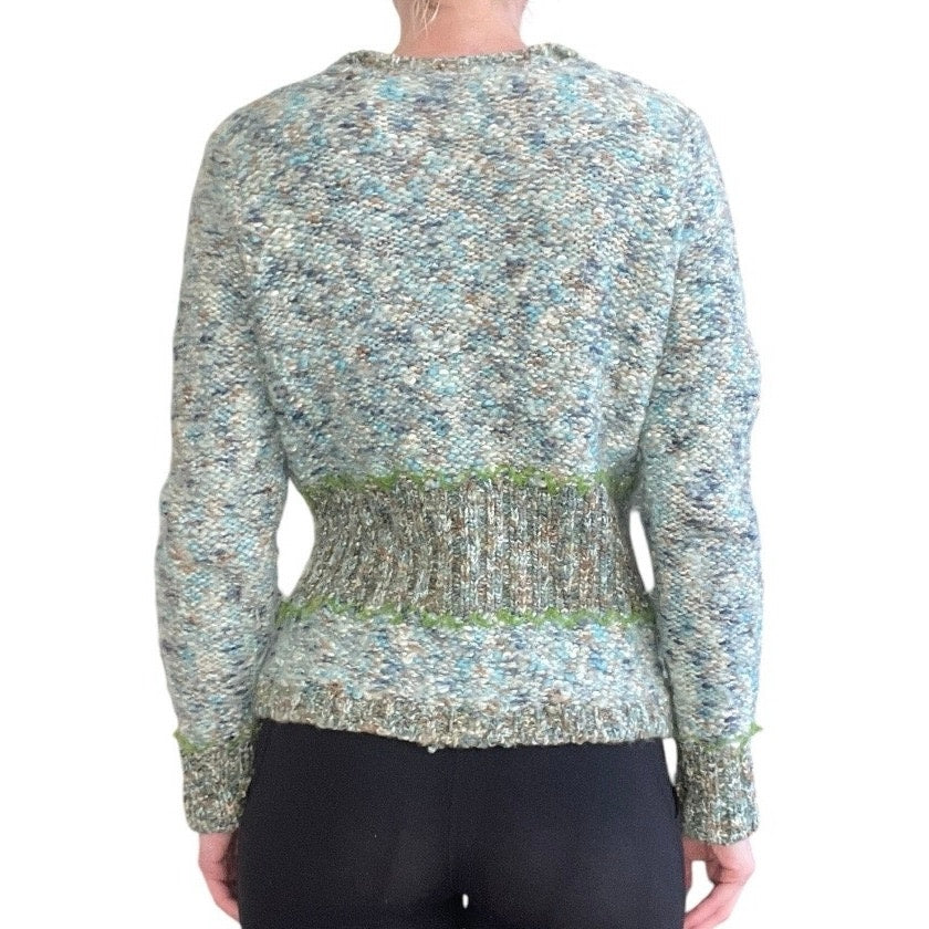 PBJ Sport Blue Knit Wool Button Down Cardigan Sweater