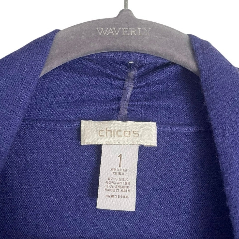 Chico's Soft Blue Cropped Sleeve Cardigan Sweater