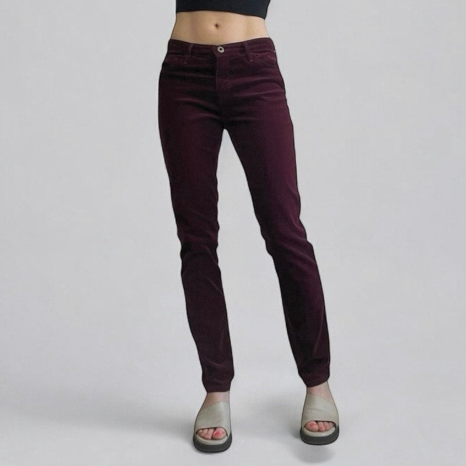 Ag Adriano Goldshmied The Prima Mid-Rise Cigarette Maroon Corduroy Pants