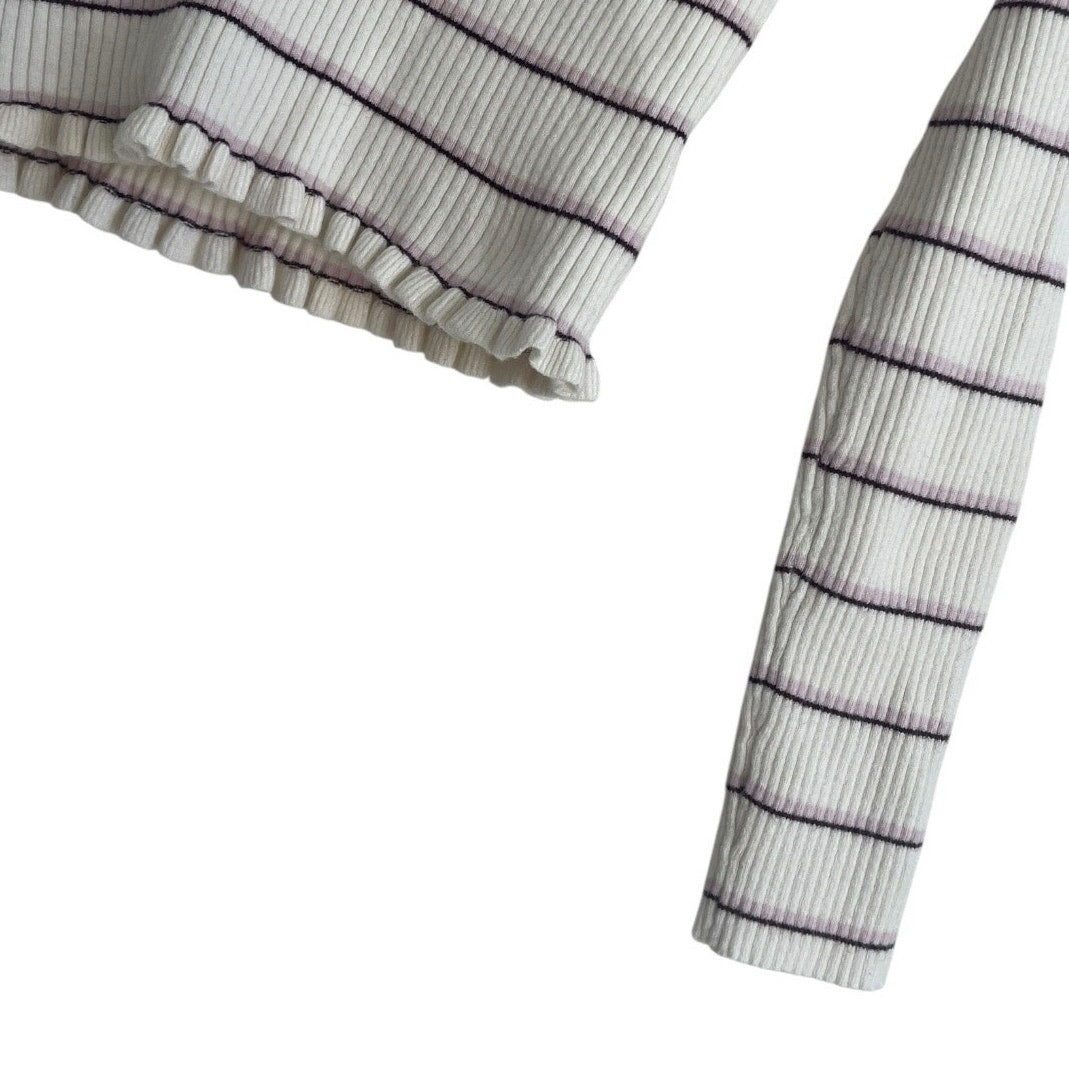 L.A. Hearts Cream Striped Long Sleeve Ribbed Ruffled Cropped Top