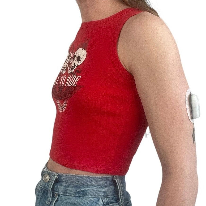 Homegirl Society Red Live to Ride Motorcycles Cropped Graphic Top