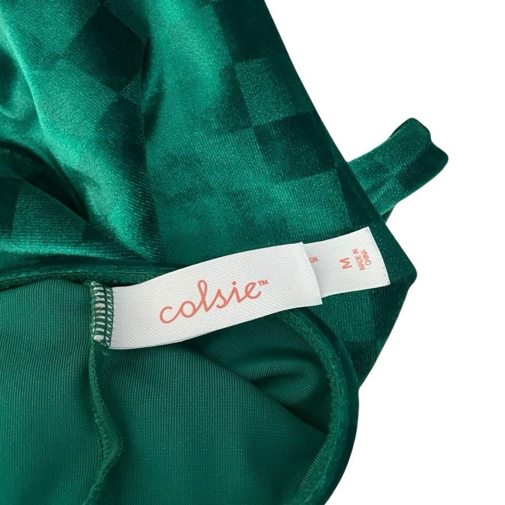 Colsie Green Velvet Checkerboard Cropped Tank Top