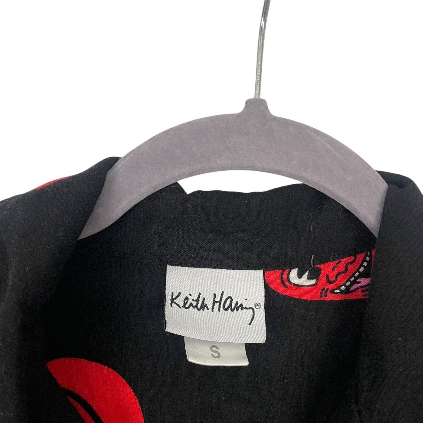 Keith Haring Black & Red Heart Short Sleeve Button Down Shirt