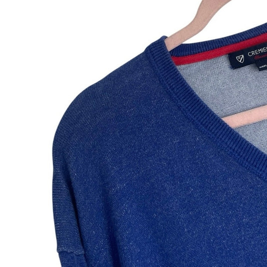 Cremieux Classics Mens Blue V-Neck Elbow Patch Sweater