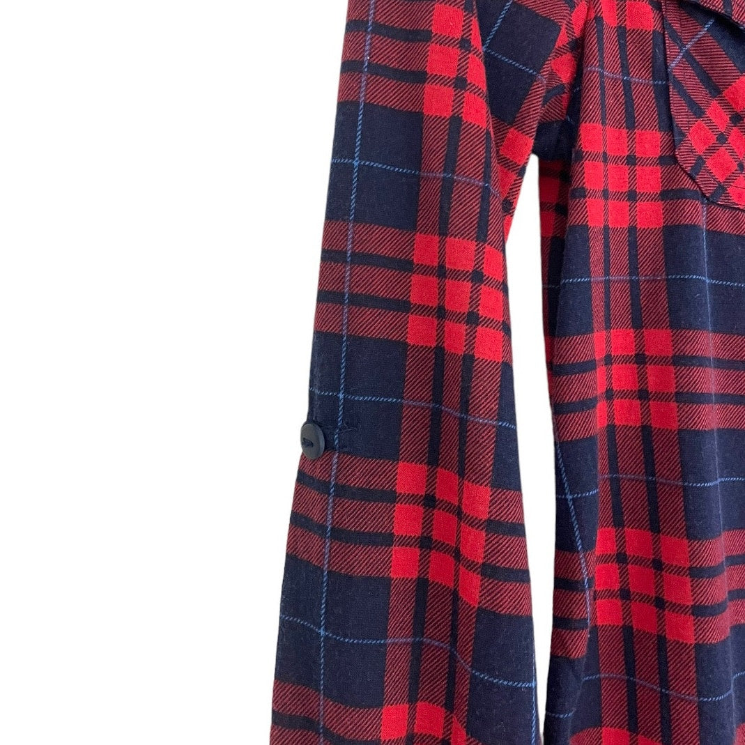 Passport Red and Navy Blue Plaid Soft Long Sleeve Button Down Shirt
