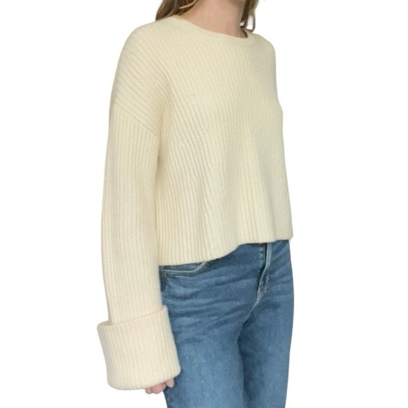 Banana Republic Cream Knit Cuffed Sleeve Crewneck Sweater
