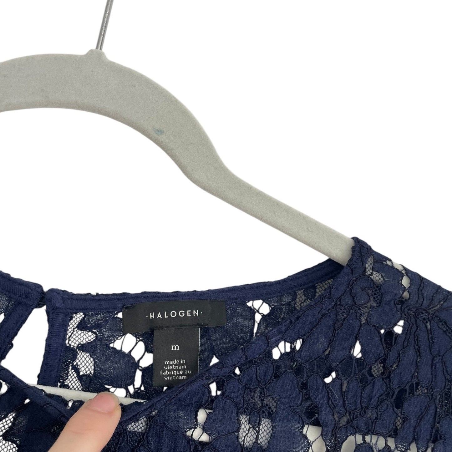 Halogen Navy Blue Floral Lace Short Sleeve Blouse