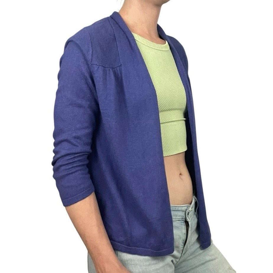 Chico's Soft Blue Cropped Sleeve Cardigan Sweater
