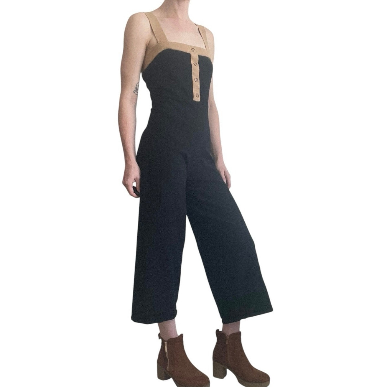 Lelis Soft Black with Beige Trim Jumpsuit
