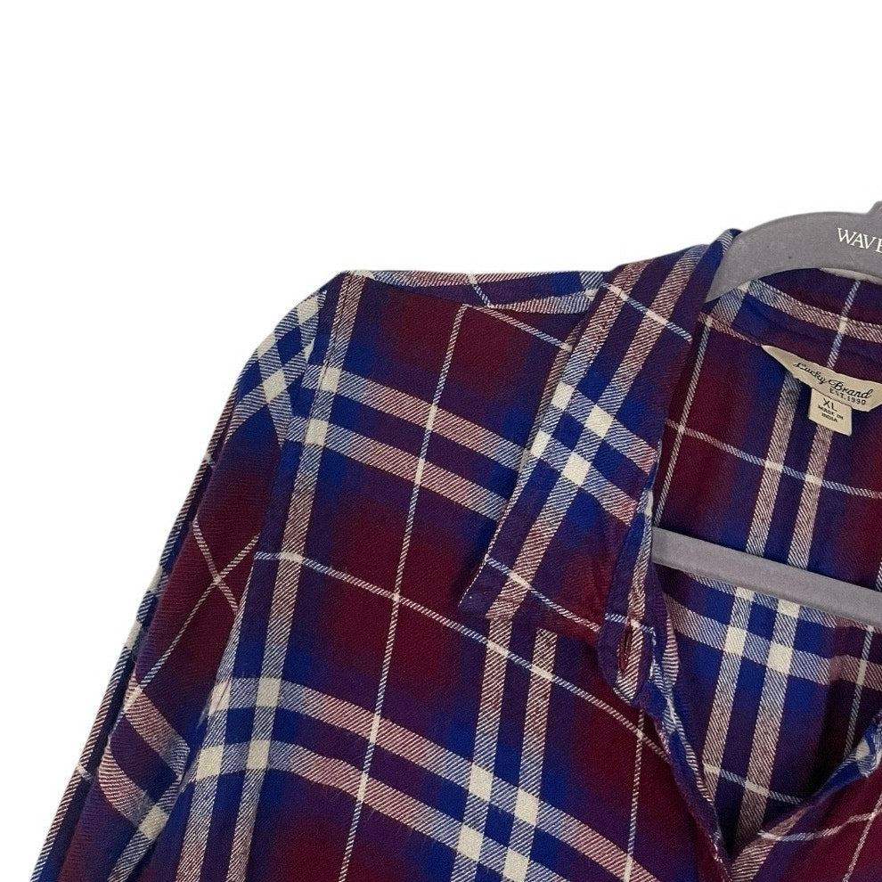 Lucky Brand Red & Blue Plaid Long Sleeve Button Down Blouse