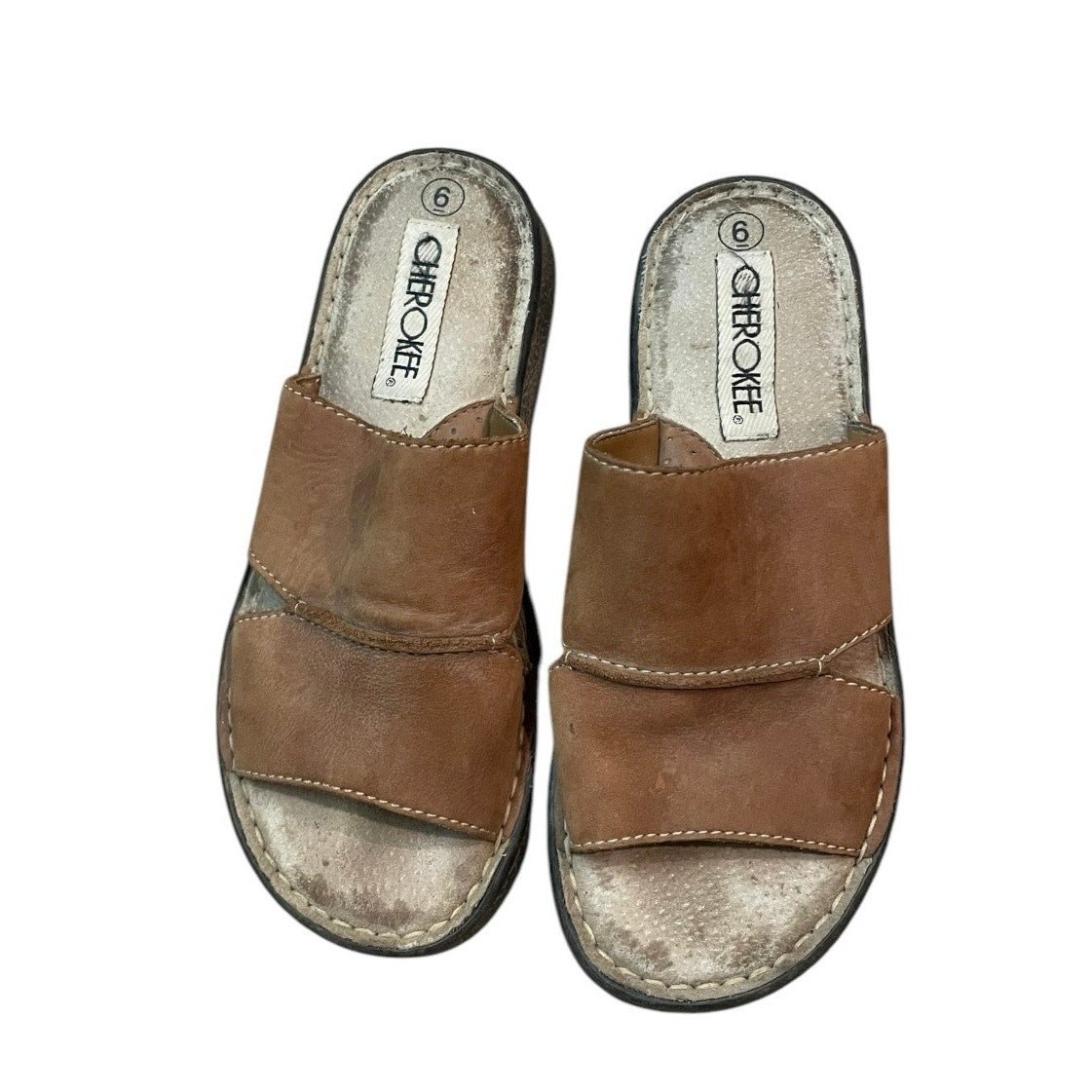Cherokee Brown Genuine Leather Open Toe Platform Sandals