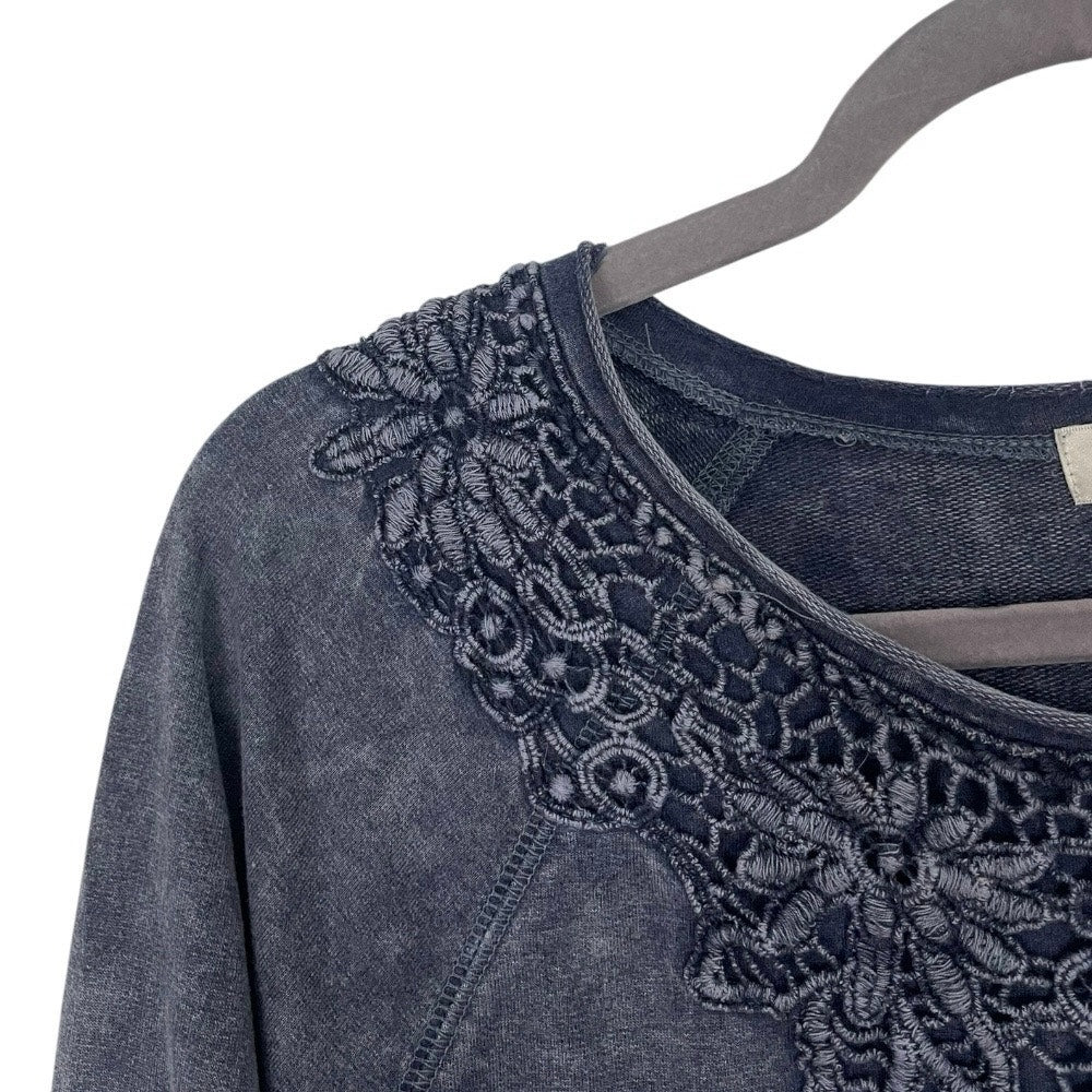Christopher & Banks Navy Blue Boho Embellished Long Sleeve Top