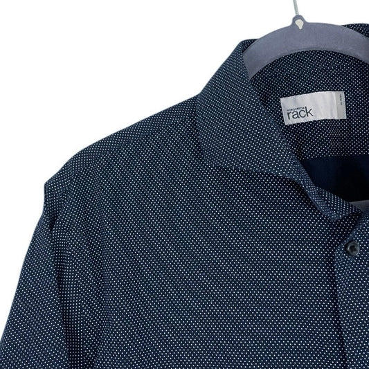 Nordstrom Rack Mens Navy Blue Polka Dot Long Sleeve Trim Fit Button Down Shirt