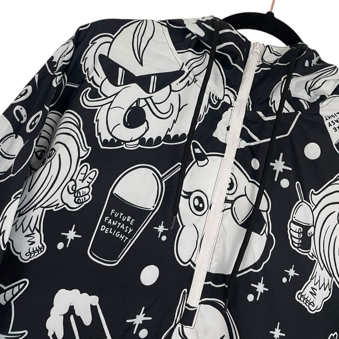 Future Fantasy Delight Black and White Windbreaker Hoodie Quarter Zip